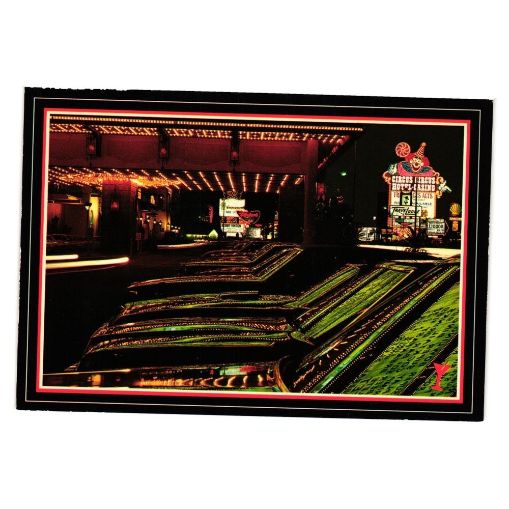 Vintage Postcard Vegas Nights Lights El Rancho Circus Parking Lot Automobiles